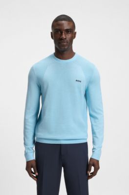 Cotton-blend sweater with body-mapping and contrast logo, Light Blue