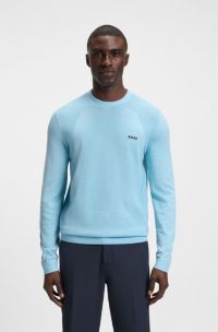 Cotton-blend sweater with body-mapping and contrast logo, Light Blue