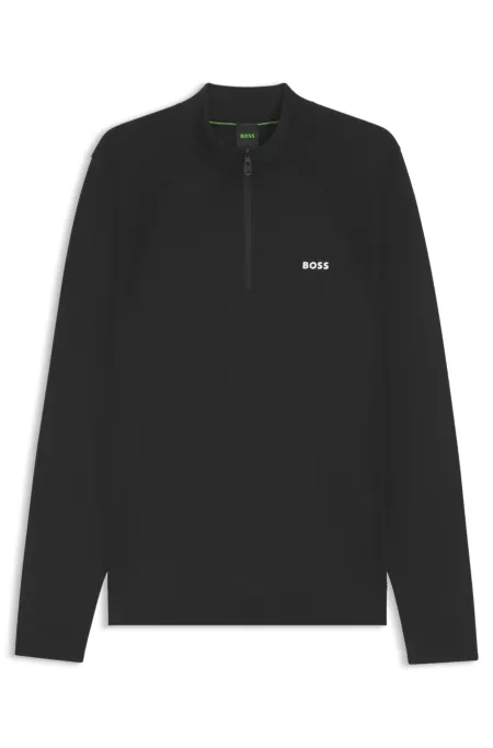 Cotton-blend sweater with quarter zip and body-mapping