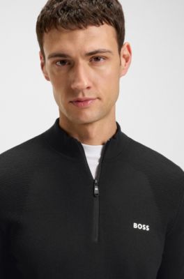 Pullover aus Baumwoll-Mix mit kurzem Rei&szlig;verschluss und Bodymapping, Schwarz