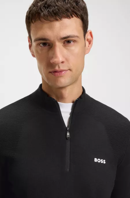 Cotton-blend sweater with quarter zip and body-mapping