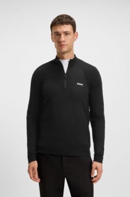 Pullover aus Baumwoll-Mix mit kurzem Rei&szlig;verschluss und Bodymapping, Schwarz