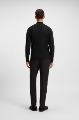 Pullover aus Baumwoll-Mix mit kurzem Rei&szlig;verschluss und Bodymapping, Schwarz