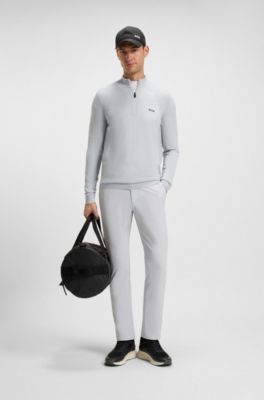 Pullover aus Baumwoll-Mix mit kurzem Rei&szlig;verschluss und Bodymapping, Hellgrau