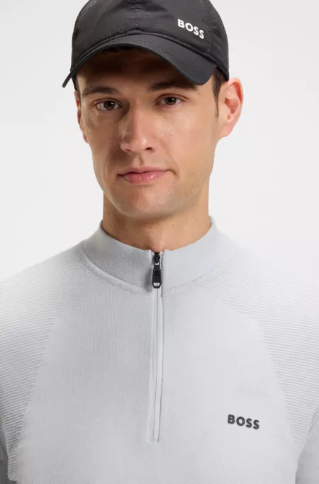 Cotton-blend sweater with quarter zip and body-mapping