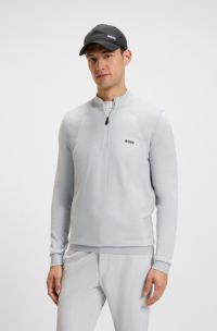 Cotton-blend sweater with quarter zip and body-mapping, Light Grey
