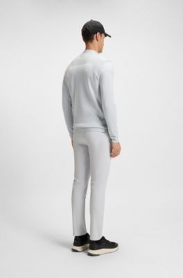 Pull en coton m&eacute;lang&eacute; avec fermeture &eacute;clair courte et body-mapping, Gris chin&eacute;