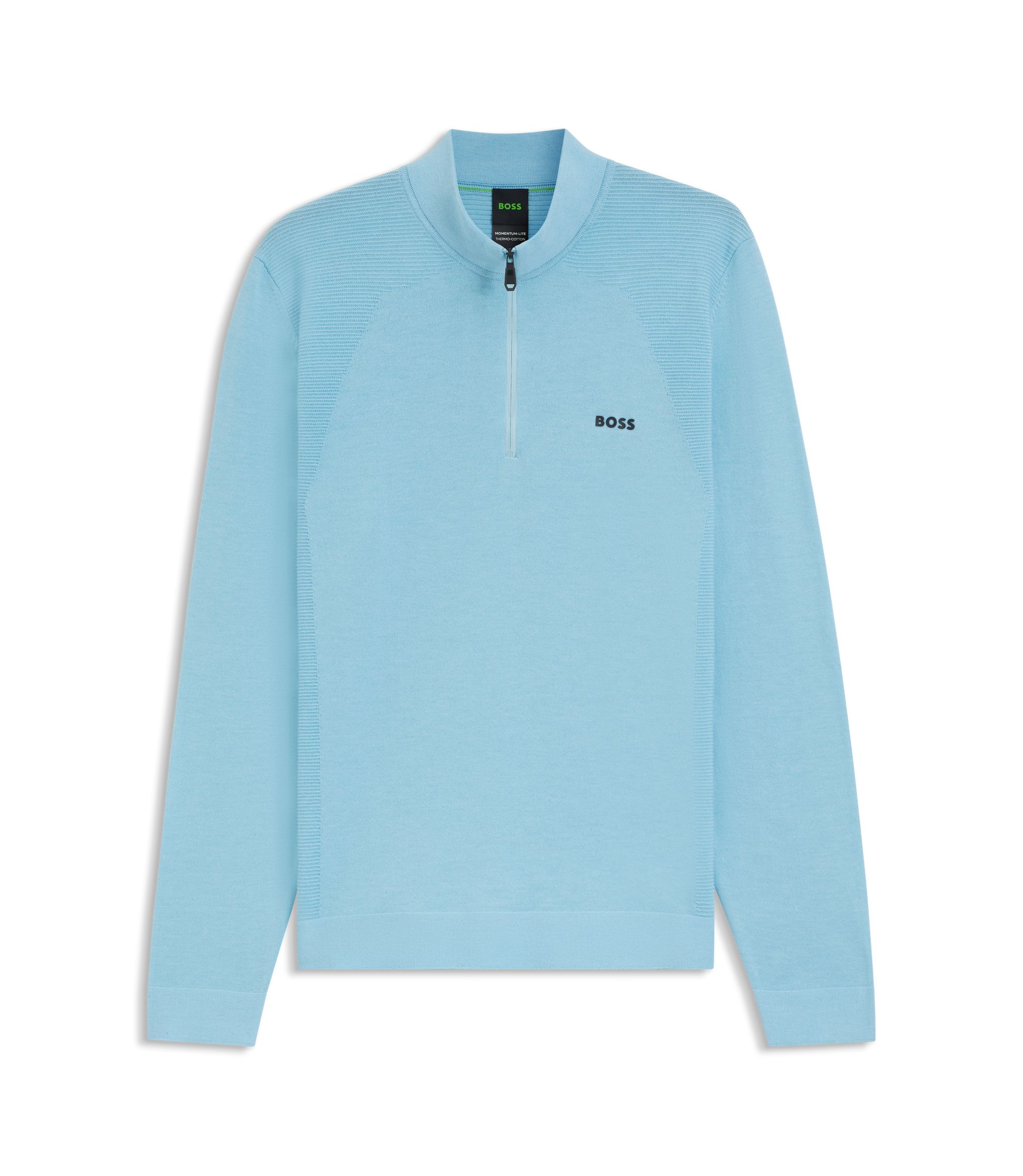 BOSS - Cotton-blend sweater with quarter zip and body-mapping