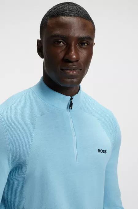 Cotton-blend sweater with quarter zip and body-mapping