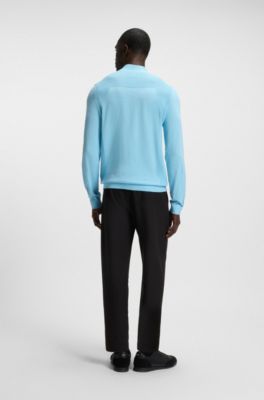 Pull en coton m&eacute;lang&eacute; avec fermeture &eacute;clair courte et body-mapping, bleu clair