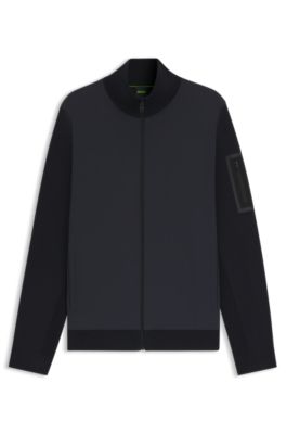 Thermoregulating hybrid jacket with zipped sleeve pocket, Dark Blue
