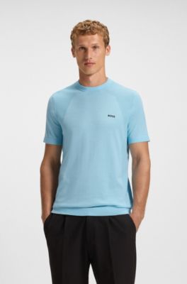 Thermoregulating knit T-shirt in a cotton blend, Light Blue