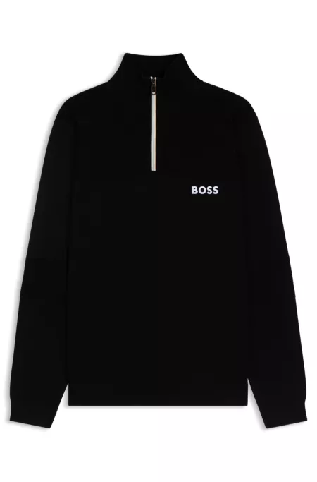 Water-repellent cotton-blend sweater with zip neck