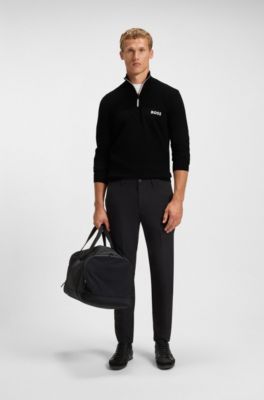 Water-repellent cotton-blend sweater with zip neck, Black