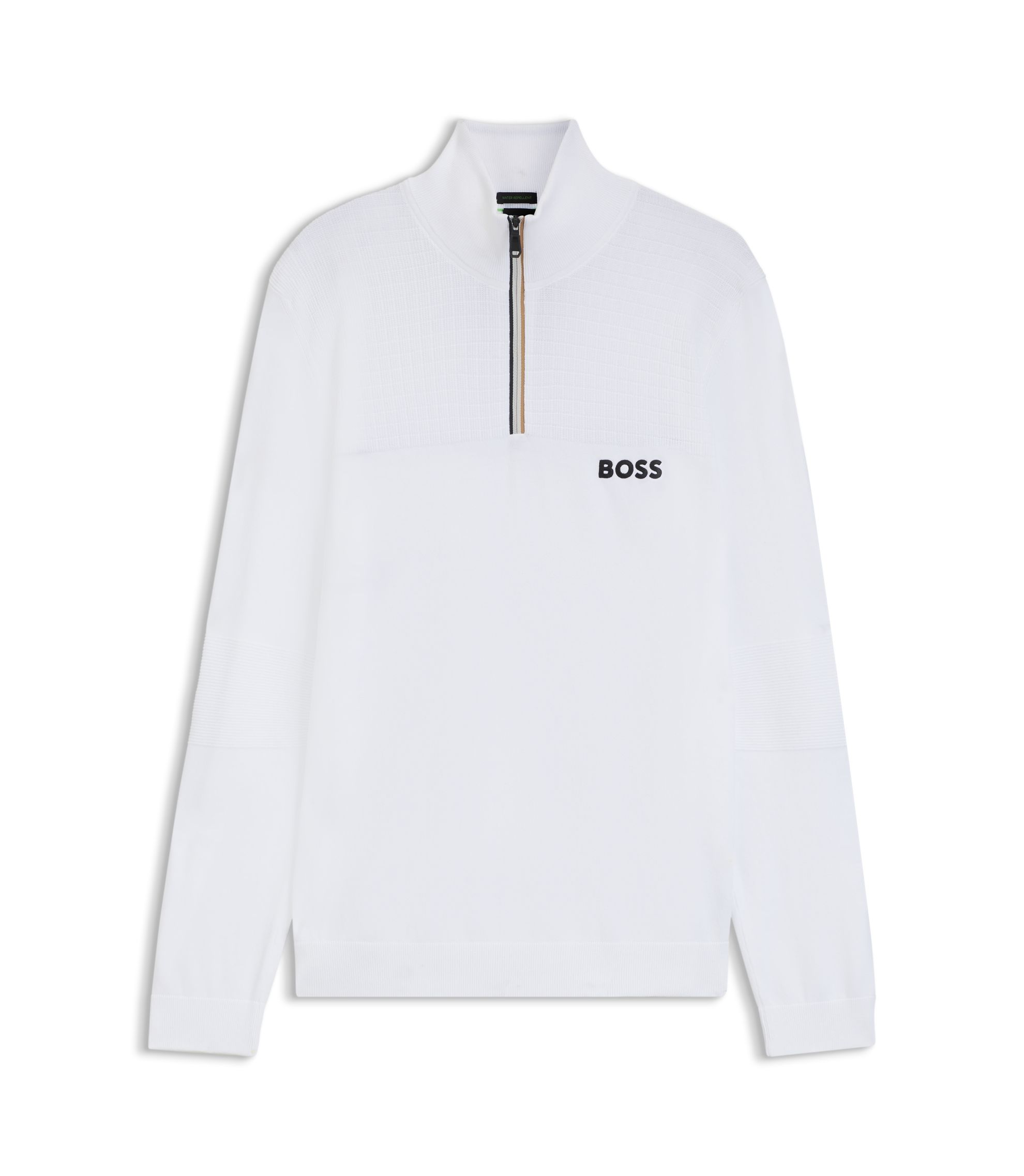 ★現行 Lサイズ★ HUGO BOSS チルデンニット 長袖 ケーブル 白 BOSS - Water-repellent cotton-blend sweater with zip neck - White