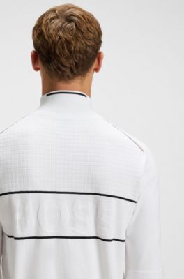 Water-repellent cotton-blend sweater with zip neck, White