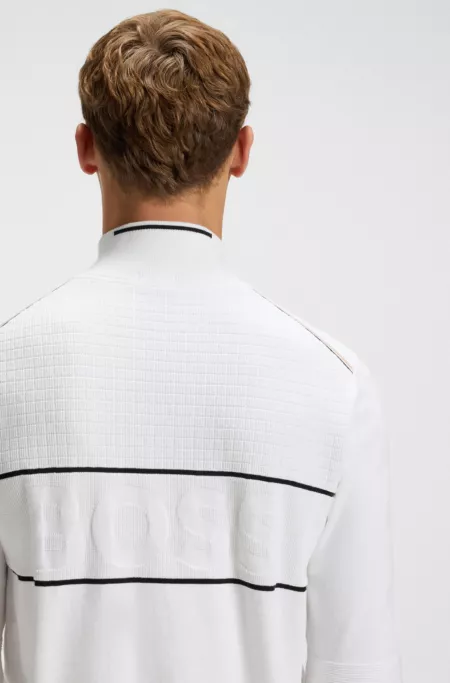 Water-repellent cotton-blend sweater with zip neck