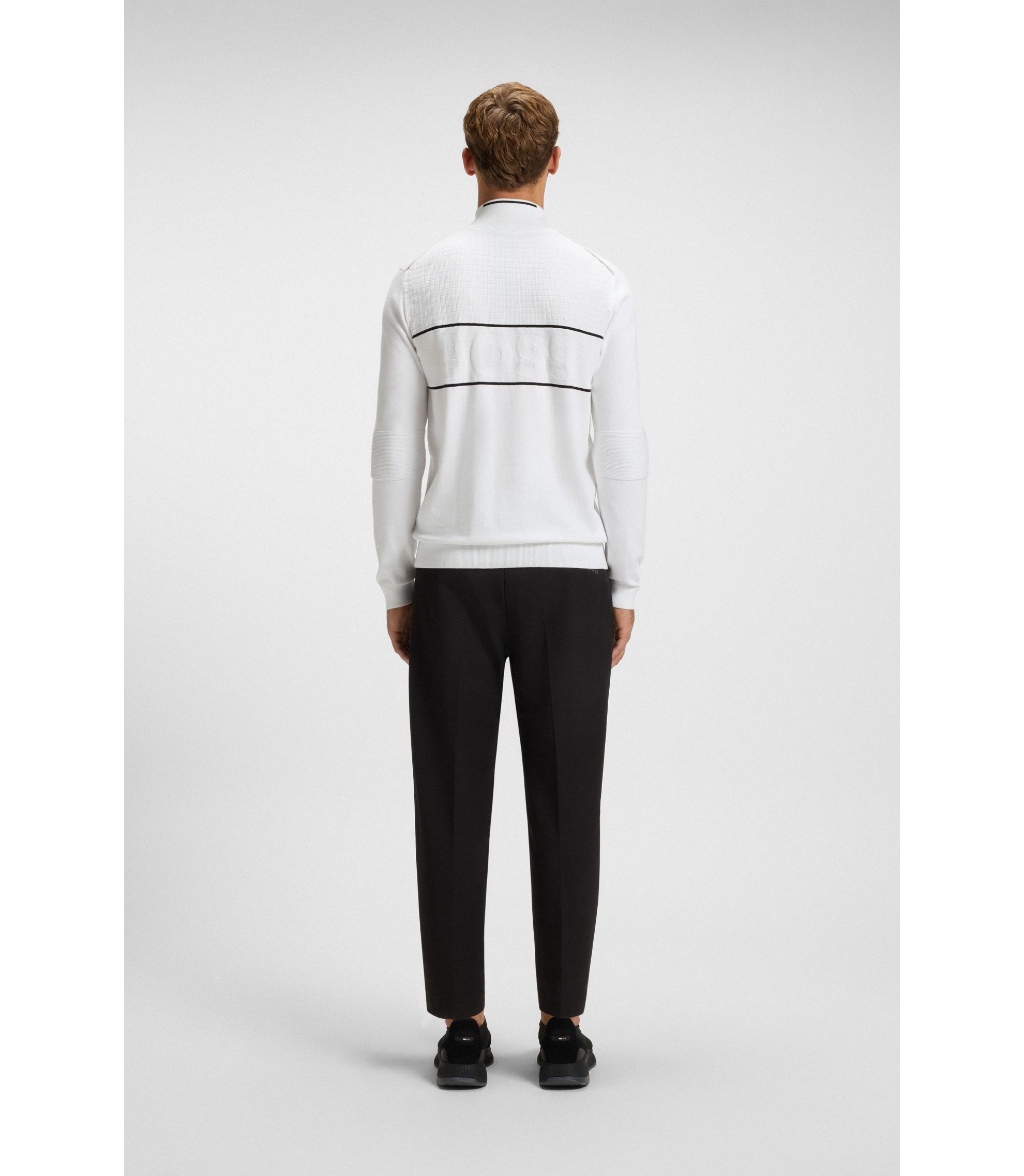 BOSS - Water-repellent cotton-blend sweater with zip neck - White