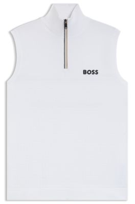 Sleeveless zip-neck sweater in a cotton blend, White