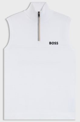 Sleeveless zip-neck sweater in a cotton blend, White