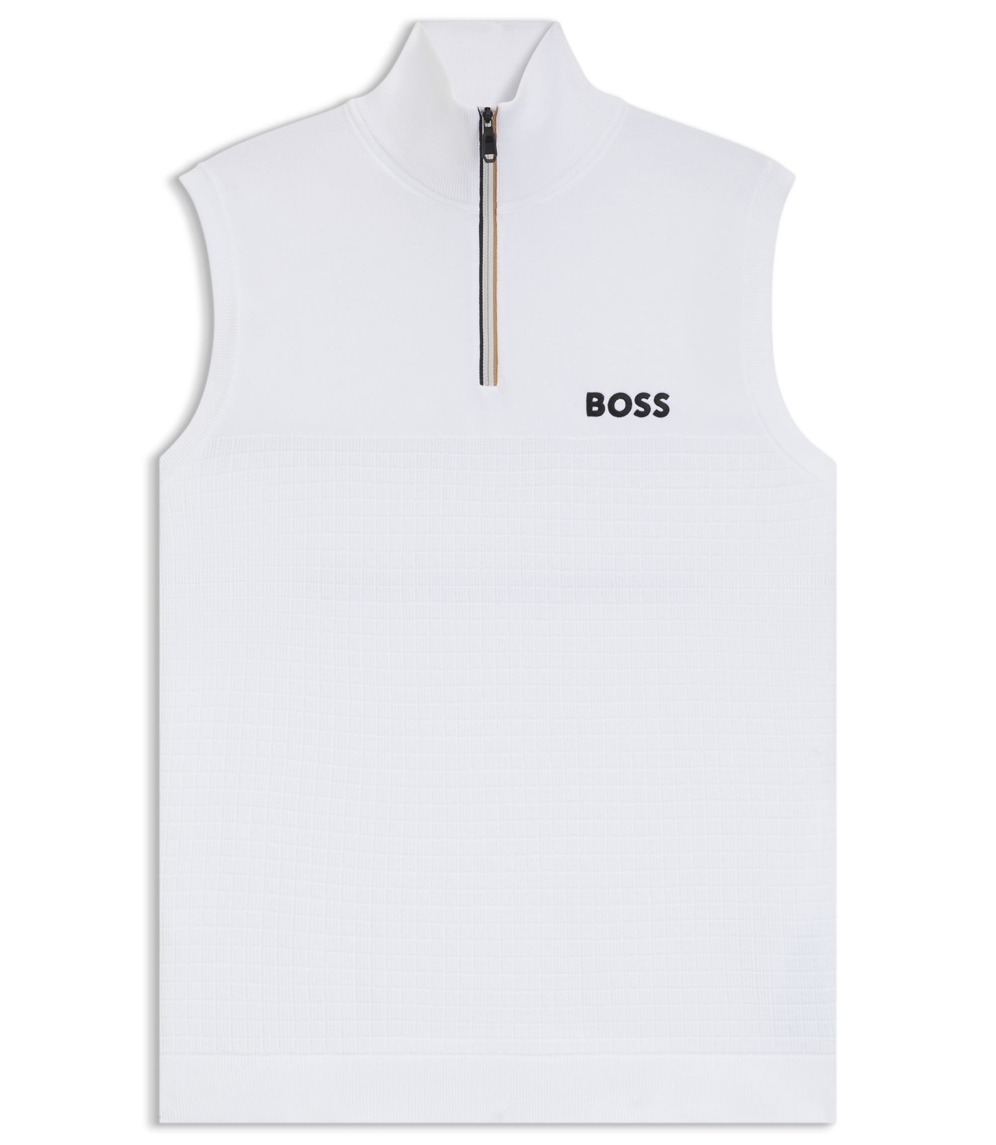 BOSS - Sleeveless zip-neck sweater in a cotton blend - White