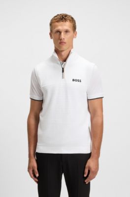 Sleeveless zip-neck sweater in a cotton blend, White