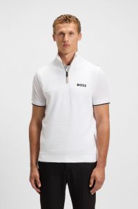 Sleeveless zip-neck sweater in a cotton blend, White