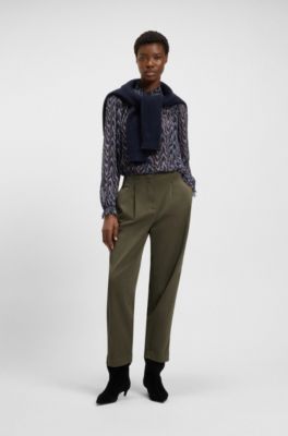 Barrel-fit chinos in stretch-cotton twill, Dark Green