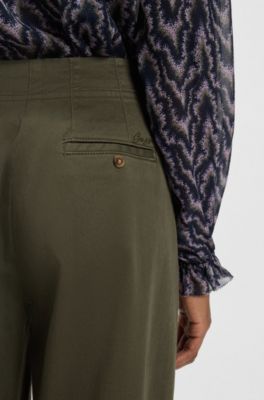 Barrel-fit chinos in stretch-cotton twill, Dark Green