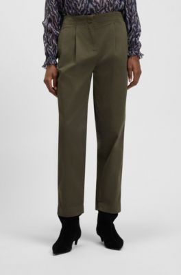 Barrel-fit chinos in stretch-cotton twill, Dark Green