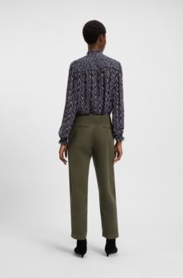 Barrel-fit chinos in stretch-cotton twill, Dark Green