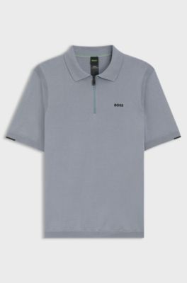 Zip-neck knit polo sweater in cotton, Grey