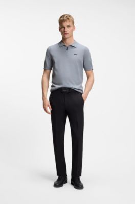 Zip-neck knit polo sweater in cotton, Grey