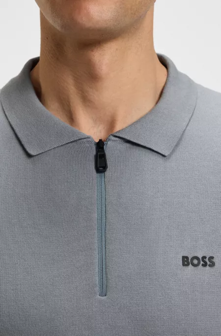Zip-neck knit polo sweater in cotton