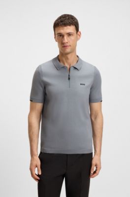 Jersey estilo polo en punto de algod&oacute;n con cremallera en el cuello, Gris