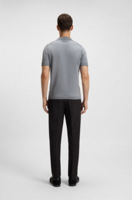 Jersey estilo polo en punto de algod&oacute;n con cremallera en el cuello, Gris