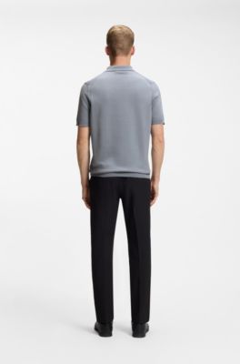 Zip-neck knit polo sweater in cotton, Grey