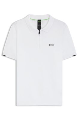 Maglione stile polo in cotone con colletto con zip, Bianco