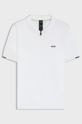 Zip-neck knit polo sweater in cotton, White