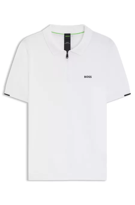 Zip-neck knit polo sweater in cotton