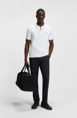 Zip-neck knit polo sweater in cotton, White