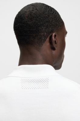 Zip-neck knit polo sweater in cotton, White