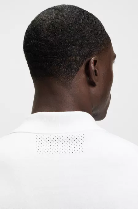 Zip-neck knit polo sweater in cotton
