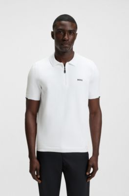 Maglione stile polo in cotone con colletto con zip, Bianco