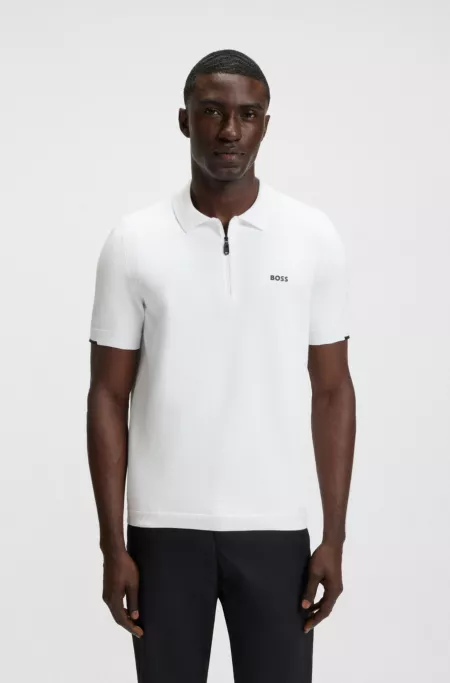Zip-neck knit polo sweater in cotton