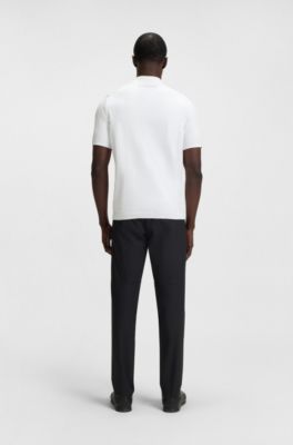 Maglione stile polo in cotone con colletto con zip, Bianco