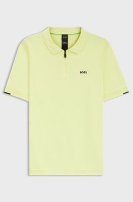 Zip-neck knit polo sweater in cotton, Light Green