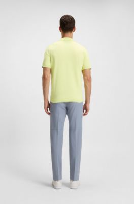 Zip-neck knit polo sweater in cotton, Light Green