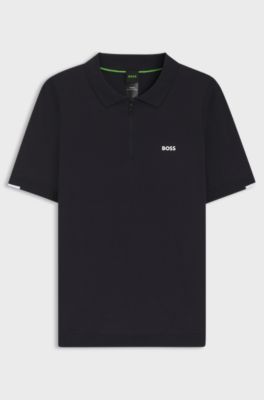 Zip-neck knit polo sweater in cotton, Dark Blue