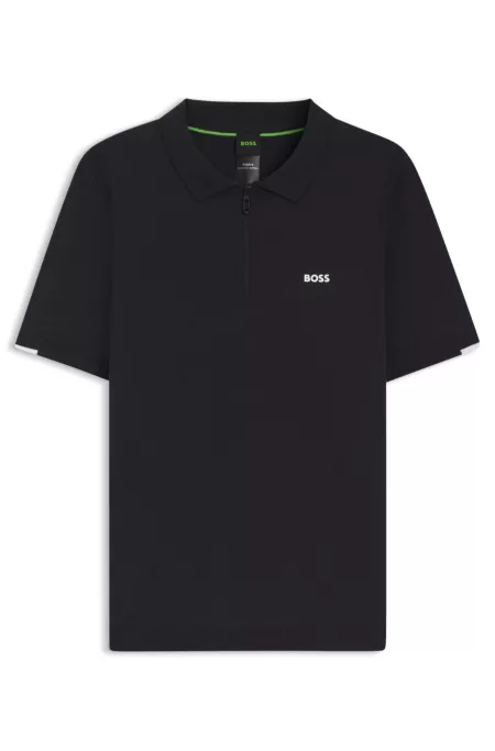 Zip-neck knit polo sweater in cotton